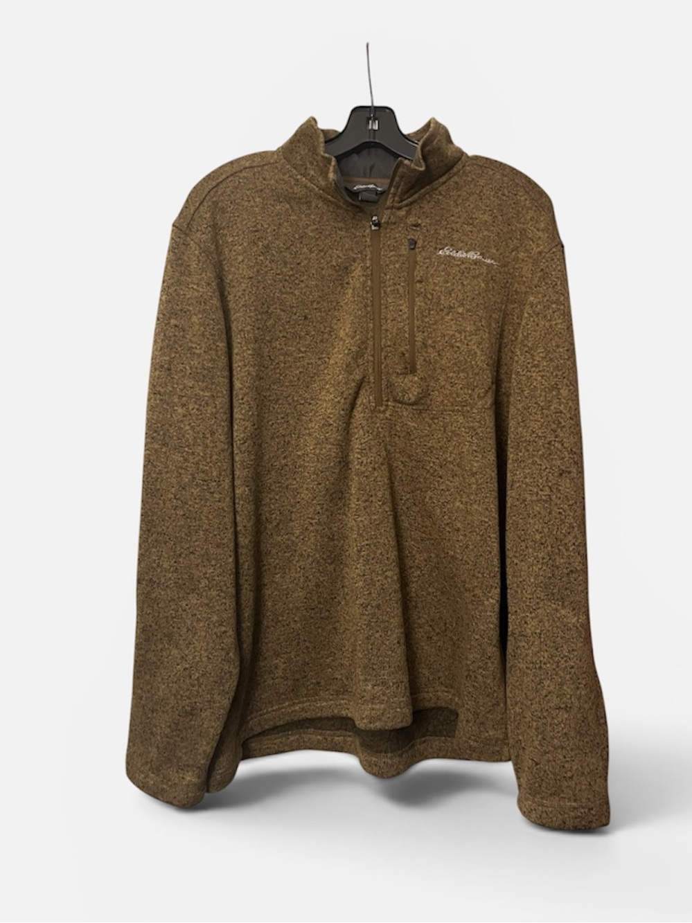 Eddie Bauer Brown Olive Knit Half-Zip Sweater with White Script